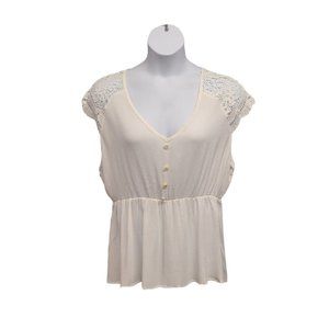 BloomChic Top Womens Size 16 White V Neck Peplum Waist Crochet Cap Sleeve